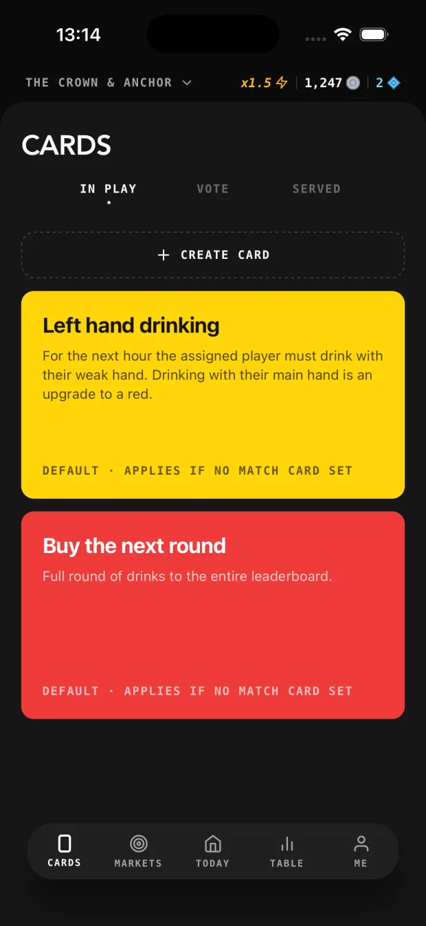 Cards screen