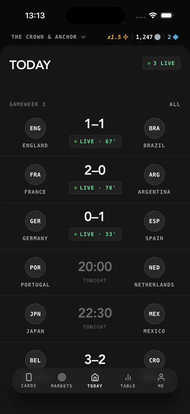 Today screen — live matches