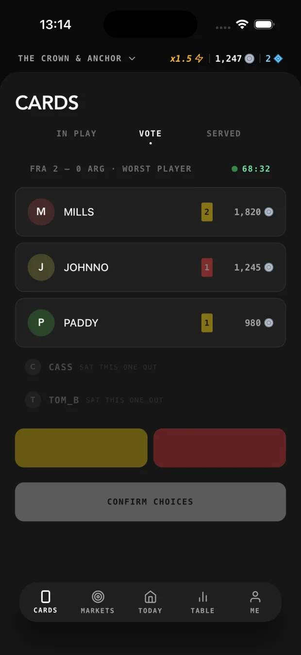 Cards voting screen